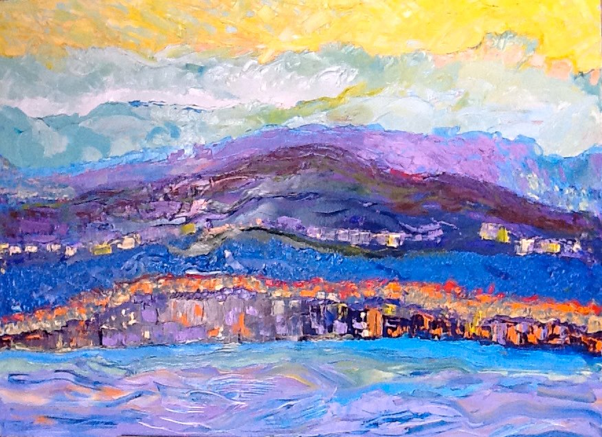 Mixtures of color and light make this abstract landscape.